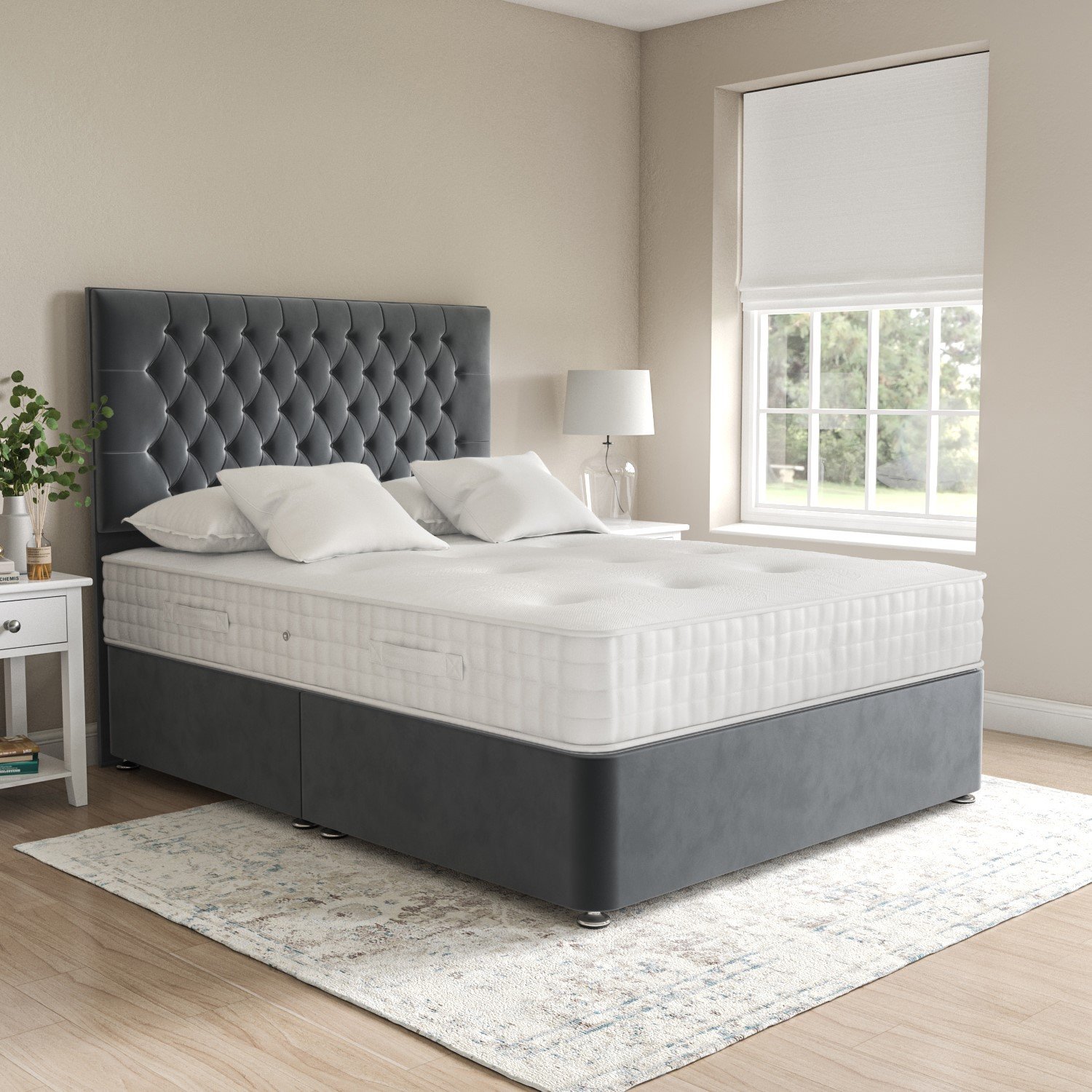Grey Chesterfield Divan Bed with Orthopaedic Mattress – BEDK UK