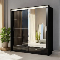 Black Gloss 2 Door Sliding Wardrobe with Drawers – Marsylia 208cm | BEDK UK