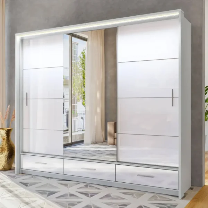 Grey 3 Door Sliding Mirror Wardrobe – Marsylia 255cm | BEDK UK