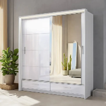 White Gloss Sliding Mirror Door Wardrobe 208cm – Marsylia | BEDK UK