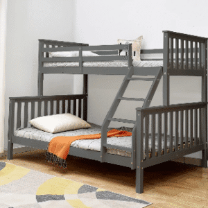 Buy the Triple Wooden Bunk Bed with Mattress at BEDK. Sleeps 3, includes solid frame, safety rails, and quality mattresses. Perfect for shared UK bedrooms.