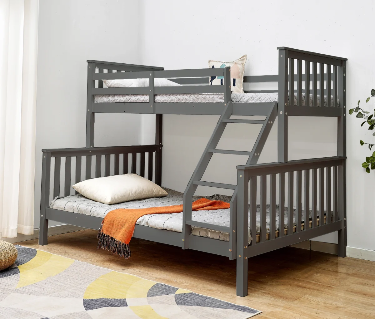 Buy the Triple Wooden Bunk Bed with Mattress at BEDK. Sleeps 3, includes solid frame, safety rails, and quality mattresses. Perfect for shared UK bedrooms.