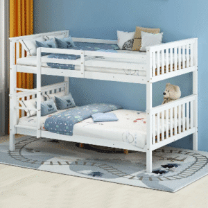 White Wooden Quadruple Bunk Bed with Mattress – Sleeps 4 | BEDK UK