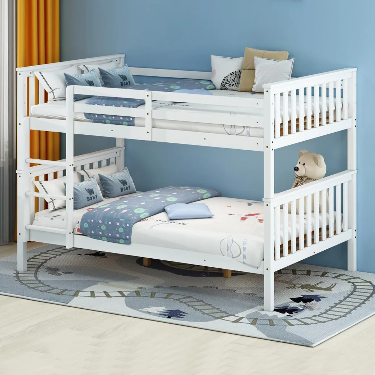 White Wooden Quadruple Bunk Bed with Mattress – Sleeps 4 | BEDK UK